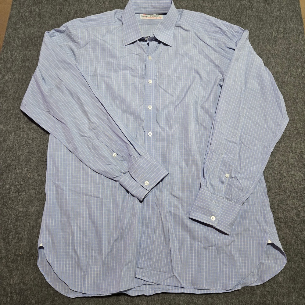 Turnbull & Asser Sea Island Cotton Blue Windowpane Dress Shirt 17 England
